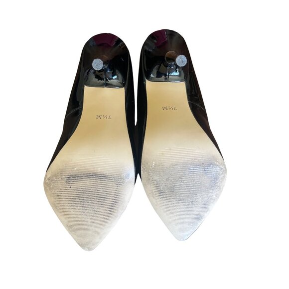 Maiden Lane Shiny Black Patent Leather Stiletto High Heels Gold Heel Size 7.5 - Picture 8 of 9